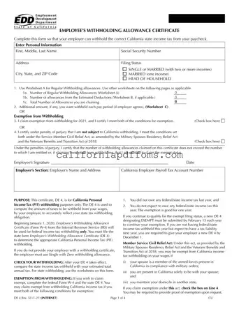 Fill in Your California De 4 Template