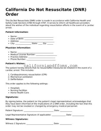 Blank  Do Not Resuscitate Order Form for California