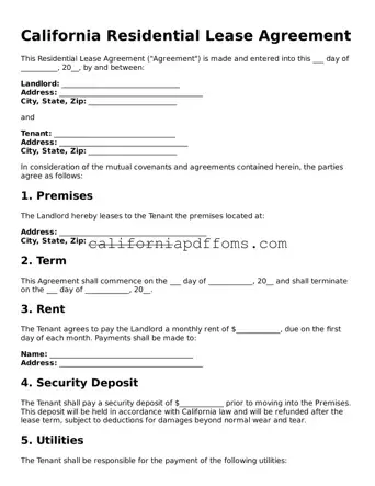 Blank  Residential Lease Agreement Form for California
