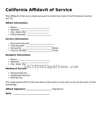 Blank  Affidavit of Service Form for California