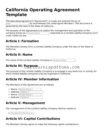 Blank  Operating Agreement Form for California