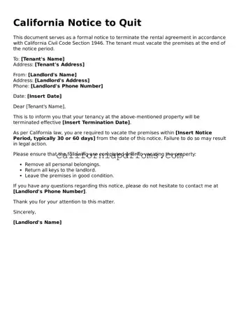 Blank  Notice to Quit Form for California