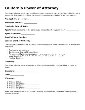 Blank  Power of Attorney Form for California