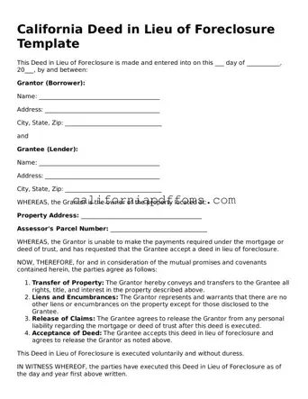 Blank  Deed in Lieu of Foreclosure Form for California