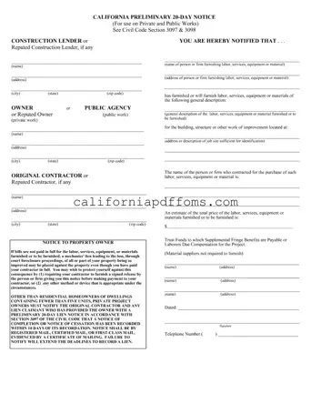 Fill in Your California Preliminary 20 Day Notice Template