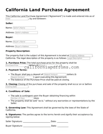 Blank  Land Purchase Agreement Form for California