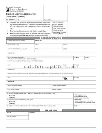 Fill in Your California Re 204 Template