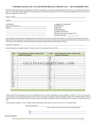 Fill in Your California Sales Tax Certificate Template