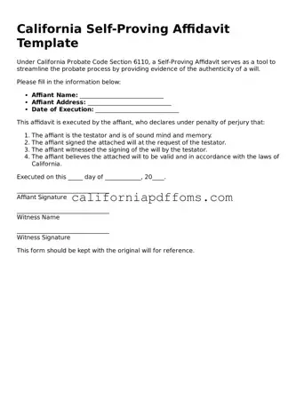 Blank  Self-Proving Affidavit Form for California
