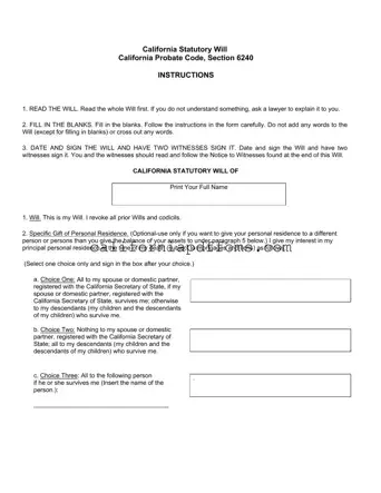 Fill in Your California Will Template