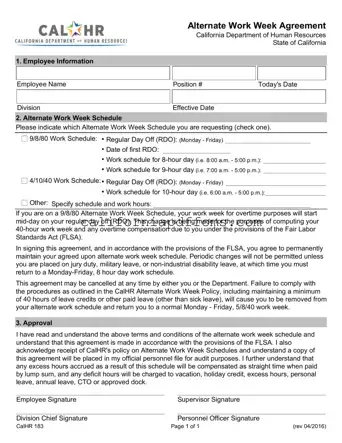 Fill in Your California Work Week Agreement Template