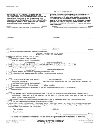 Fill in Your Sc 130 California Template