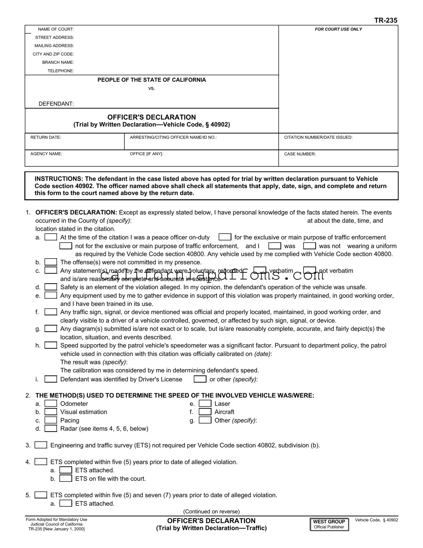 Fill in Your Tr 235 California Template